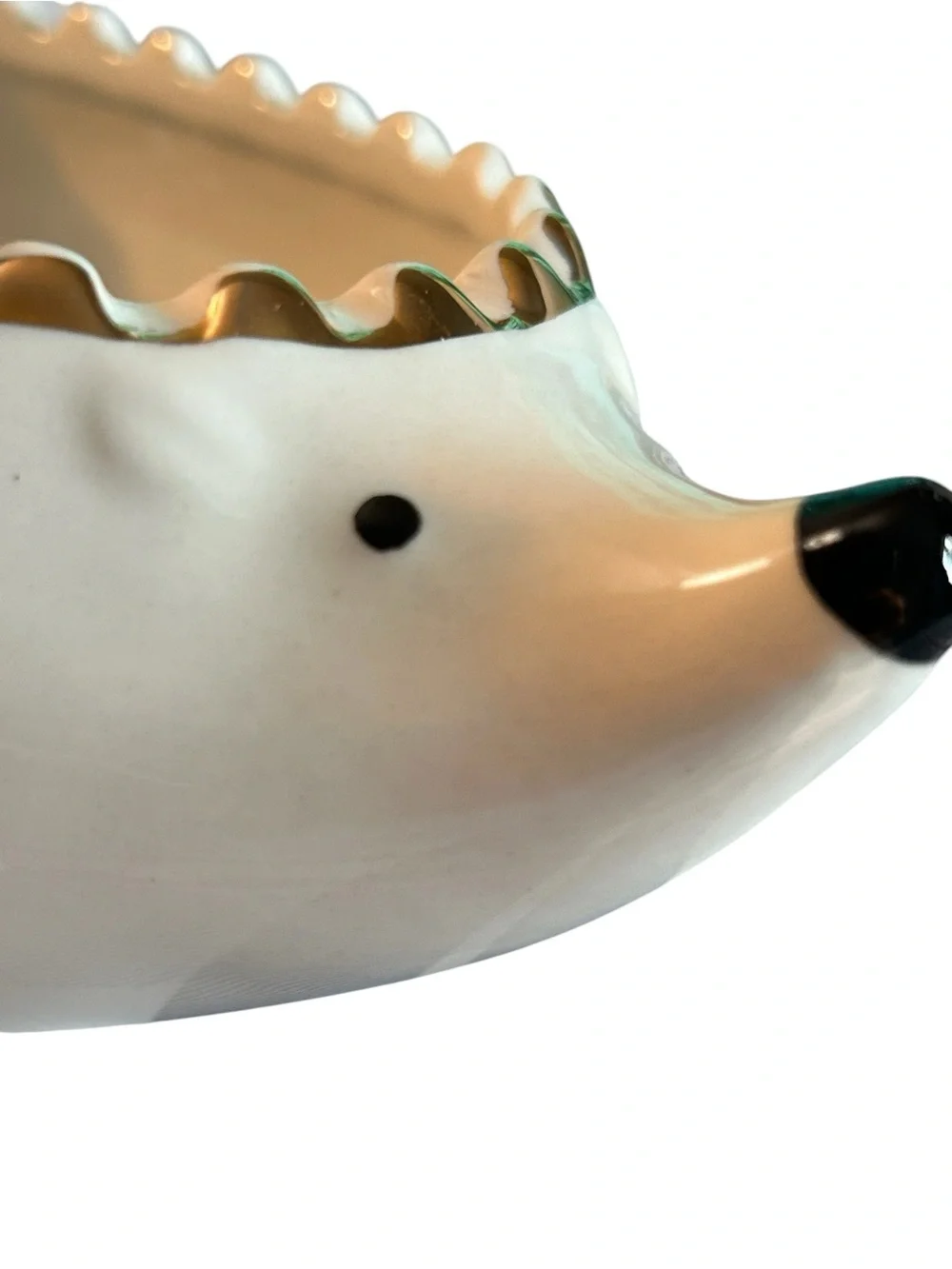 Signature White & Gold Ceramic Hedgehog Bowl EUC Whimsy China Animal Print